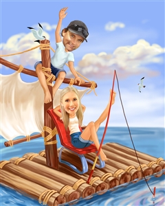 Marine Adventure Couple Caricature from Photos