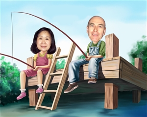 Fishing Together Caricature from Photos