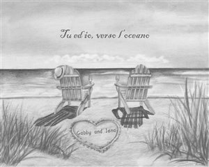 Ocean Leisure Chairs - Pencil Sketch Print with Custom Text