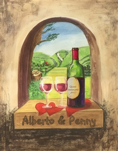 Italian Vineyard for Two - Watercolor Print with Custom Text for Anniversary