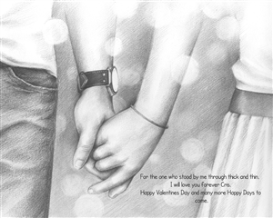 Holding Hands Forever II - Pencil Drawing Print with Custom Text for Anniversary, Valentine's Day, etc.