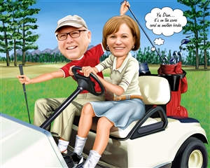 Golfing Couple Caricature from Photos