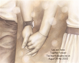 Holding Hands Forever - DaVinci Sketch Print with Custom Text for Anniversary, Wedding, etc.