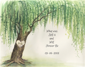 Custom Watercolor Print of Weeping Willow with Your Text for Wedding and Anniversary