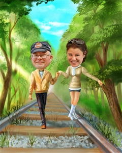 Old Railway Stroll Caricature from Photos