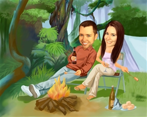 Camping Couple Caricature from Photos