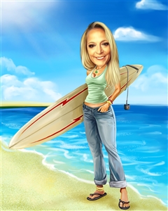 Surfer Chick Caricature from Photo