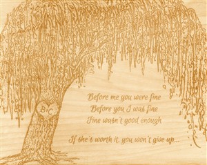 Framed Wood Engraved Willow Tree with Custom Text for Anniversary or Wedding