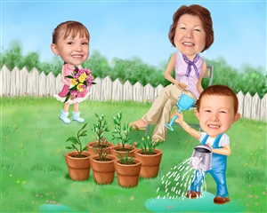 Gardening Together Caricature from Photos