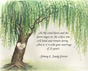 Custom Watercolor Print of Weeping Willow with Your Text for Wedding and Anniversary