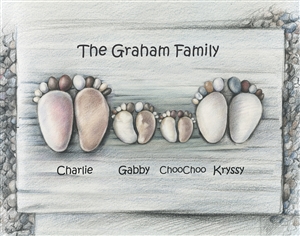 Stone Feet Family of Four - DaVinci Sketch Print with Custom Text