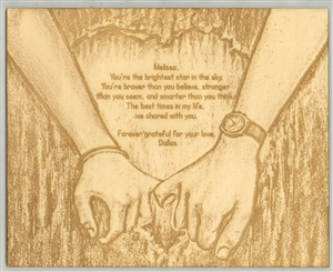 Wood Engraved Holding Hands with Custom Text