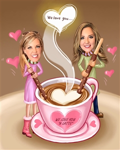 I Love You a Latte Couple Caricature from Photos