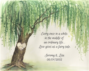 Custom Watercolor Print of Weeping Willow with Your Text for Wedding and Anniversary