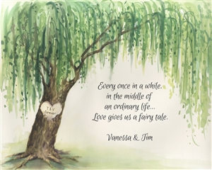 Custom Watercolor Print of Weeping Willow with Your Text for Wedding and Anniversary