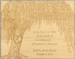 Framed Wood Engraved Willow Tree with Custom Text for Anniversary or Wedding