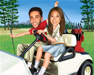 Golfing Couple Caricature from Photos