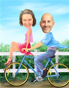 Riding Bike Couple Caricature from Photos