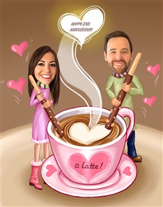 I Love You a Latte Couple Caricature from Photos