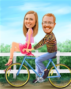 Riding Bike Couple Caricature from Photos