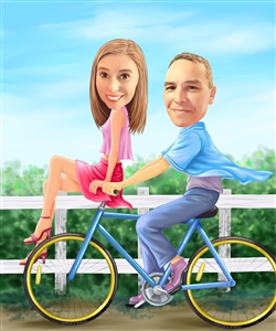 Riding Bike Couple Caricature from Photos