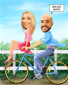 Riding Bike Couple Caricature from Photos