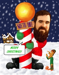 Santa at North Pole Christmas Caricature from Photo