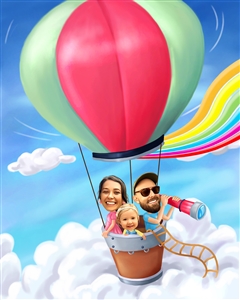 Couple Caricature from Photo - Hot Air Balloon Ride