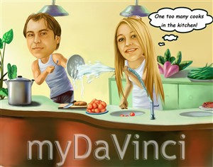 Kitchen Fun Couple Caricature from Photos