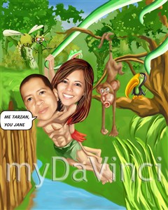 Tarzan and Jane Jungle Couple Adventure Caricature from Photos