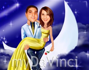 Moon Night Romance Caricature from Photos