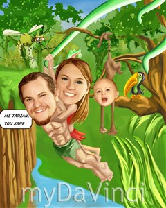 Tarzan and Jane Jungle Couple Adventure Caricature from Photos