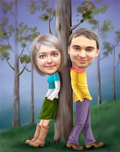 Couple Caricature Forest of Love from Photos