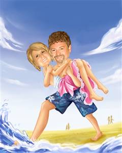 Honeymoon on the Beach Caricature from Photos