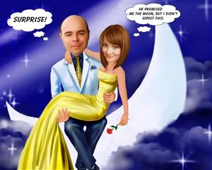 Moon Night Romance Caricature from Photos