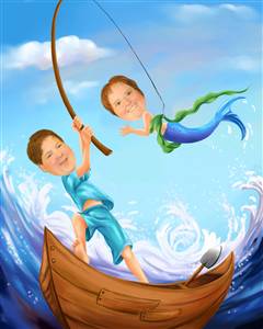 What a Catch Fishing Couple Romance Caricature from Photos