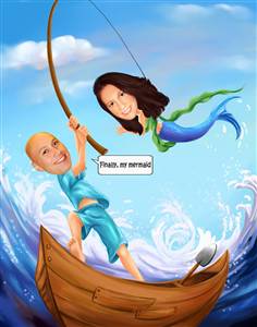 What a Catch Fishing Couple Romance Caricature from Photos