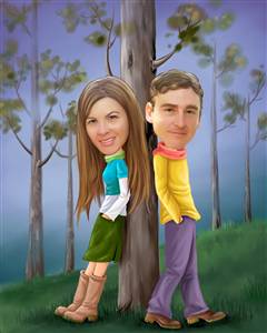 Couple Caricature Forest of Love from Photos