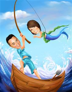 What a Catch Fishing Couple Romance Caricature from Photos