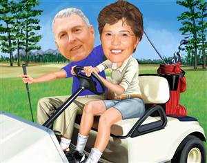 Golfing Couple Caricature from Photos