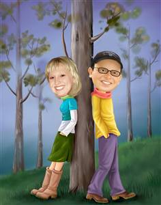 Couple Caricature Forest of Love from Photos