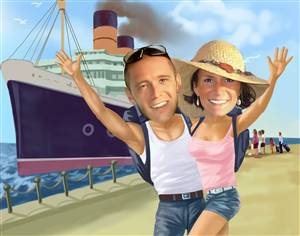 Cruise Couple Caricature from Photos