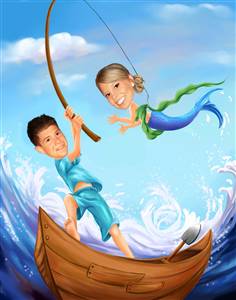 What a Catch Fishing Couple Romance Caricature from Photos