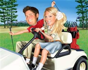 Golfing Couple Caricature from Photos