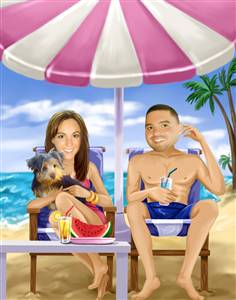 Beach Couple Caricature from Photos