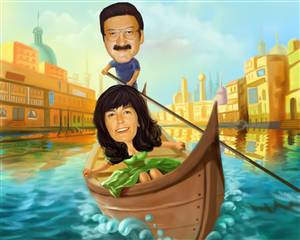 Gondola Ride Couple Caricature from Photos