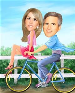 Riding Bike Couple Caricature from Photos