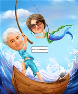 What a Catch Fishing Couple Romance Caricature from Photos