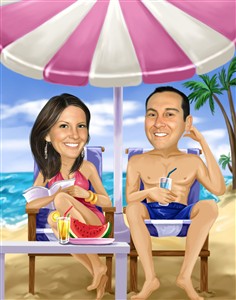 Beach Couple Caricature from Photos