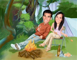 Camping Couple Caricature from Photos